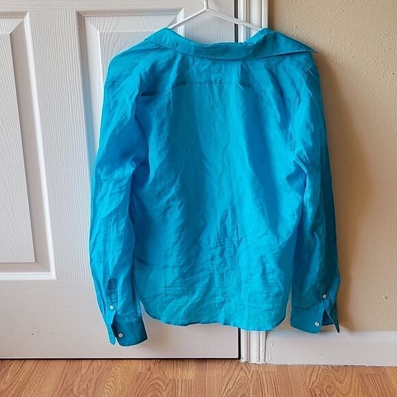 Ralph Lauren Top M Cotton Silk Blend Blouse Button Up Long Sleeve Tie Front - Picture 4 of 9